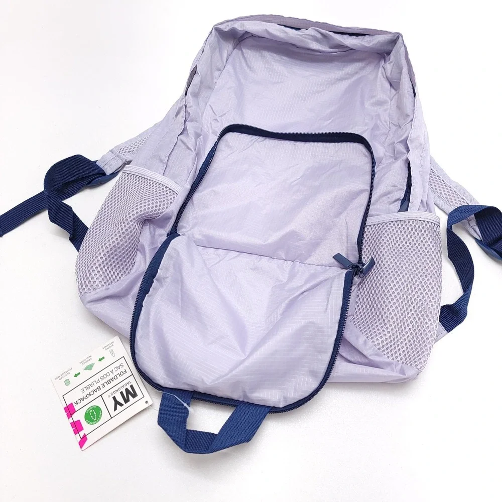 My Tagalongs Purple Foldable Packable Backpack‎ Light Weight Day Pack Recycled